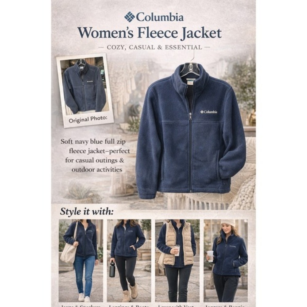 Columbia Women's Fleece Navy Jacket Full Zip Up Collared Outdoor Top Size S‎
